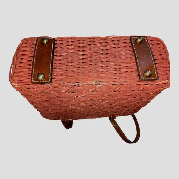 Patricia Nash Wicker Straw Weave Purse Handbag Orange Brown Leather - Picture 7 of 12